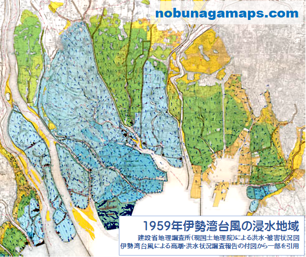 1959年伊勢湾台風の浸水地域 地図