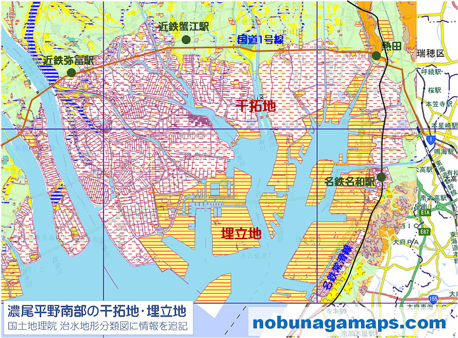 濃尾平野南部の干拓地・埋立地 地図
