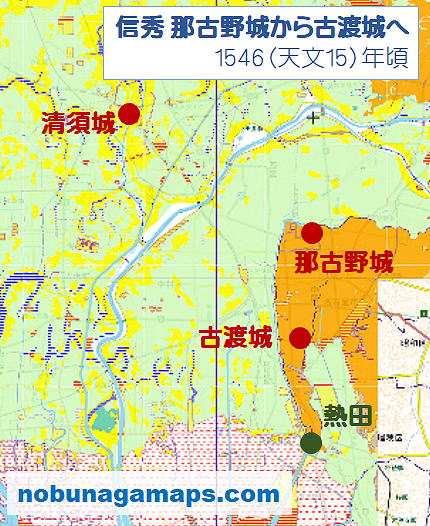 織田信秀 那古野城から古渡城へ 地図